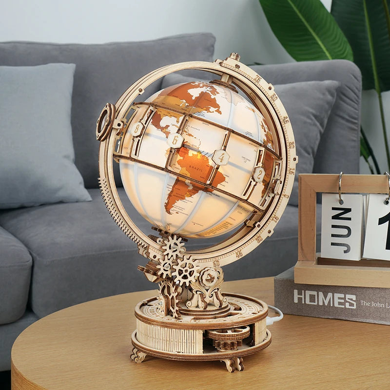 Robotime ROKR Luminous Wooden Globe Light Night 3D Puzzle Games