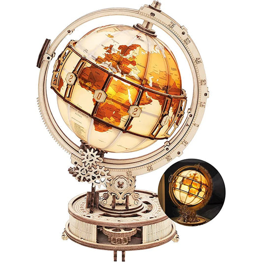 Robotime ROKR Luminous Wooden Globe Light Night 3D Puzzle Games